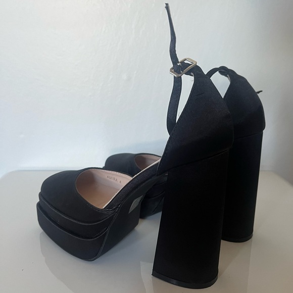 RAID Amira Double Platform Heeled Shoe in Black Satin - Picture 4 of 4